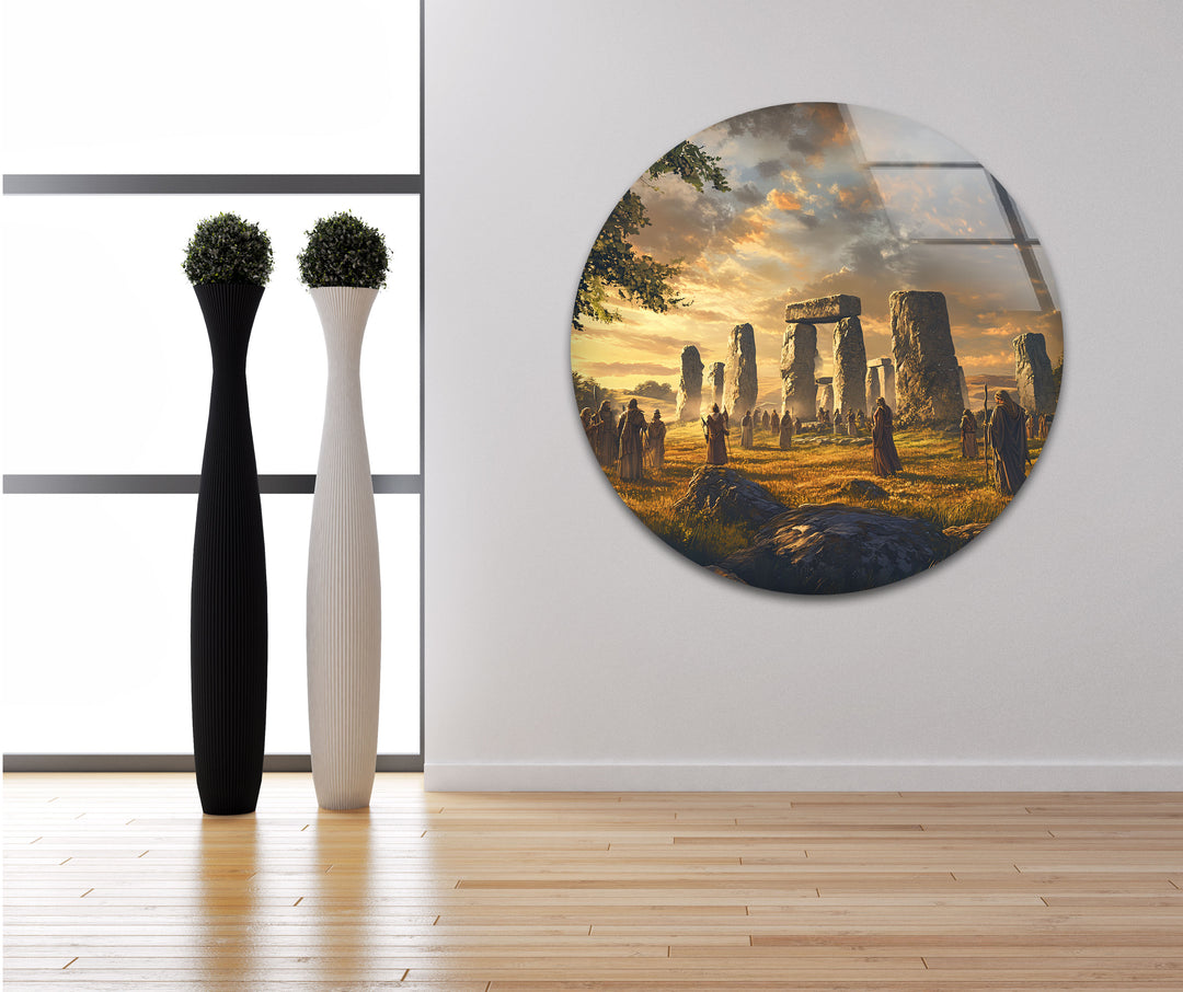 Stonehenge Ritual Glass Wall Art – Mystical Ancient Landscape