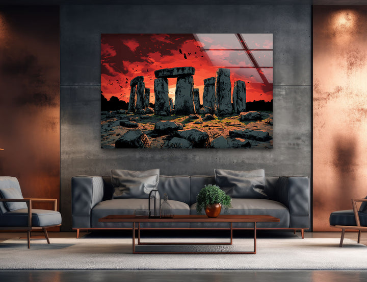 Stonehenge Sunset Glass Wall Art – Ancient Landscape