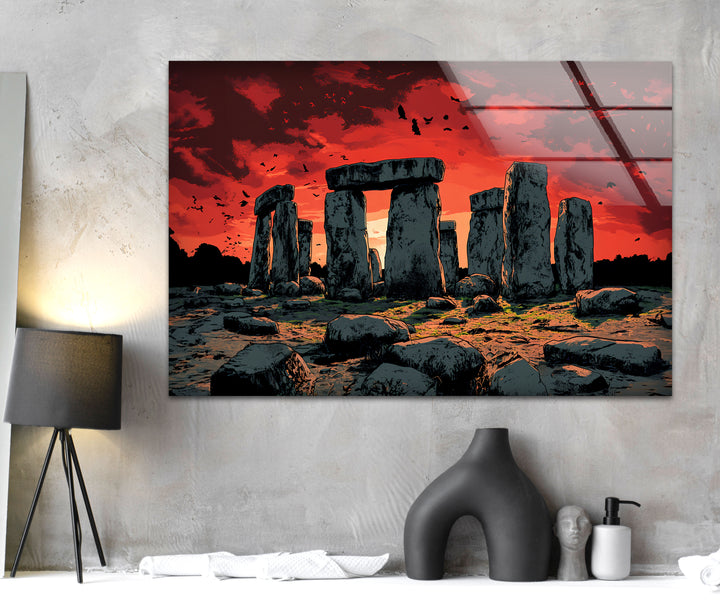 Stonehenge Sunset Glass Wall Art – Ancient Landscape