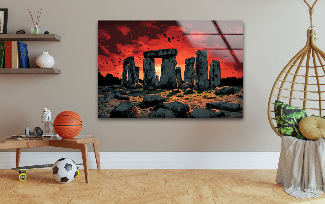 Stonehenge Sunset Glass Wall Art – Ancient Landscape