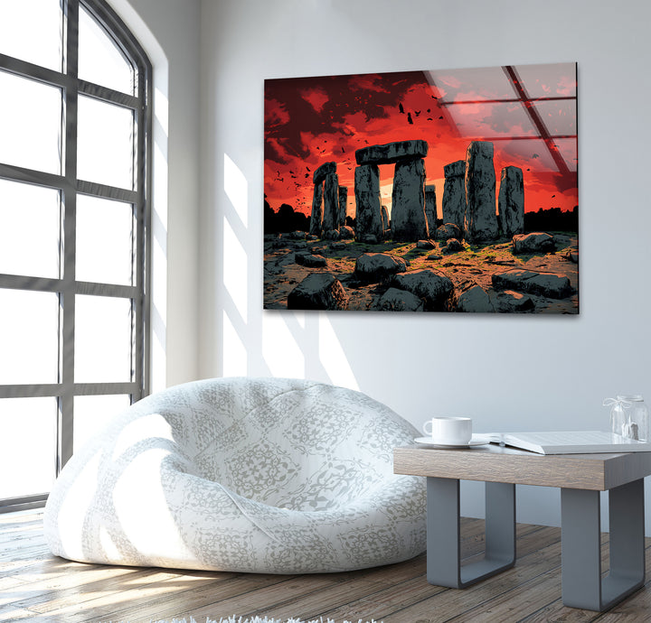 Stonehenge Sunset Glass Wall Art – Ancient Landscape