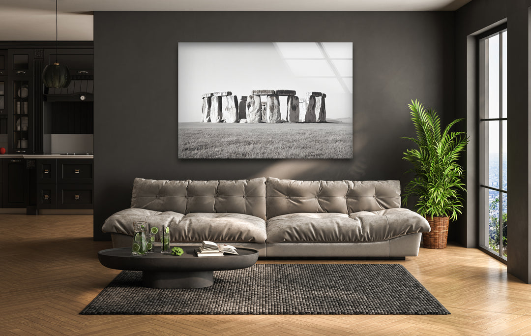 Stonehenge Black & White Wall Art - Glass Kitchen Backsplash