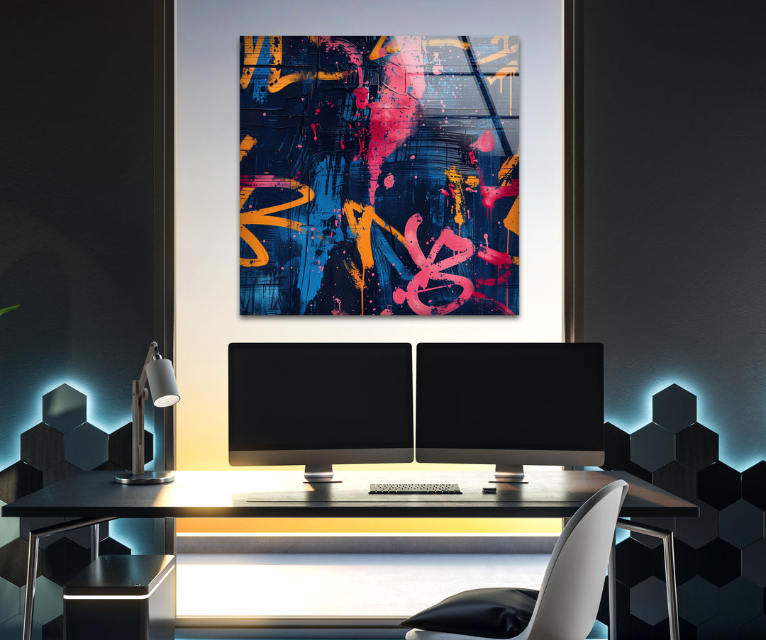 Blue Street Graffiti Glass Picture Prints & Cool Art Pieces