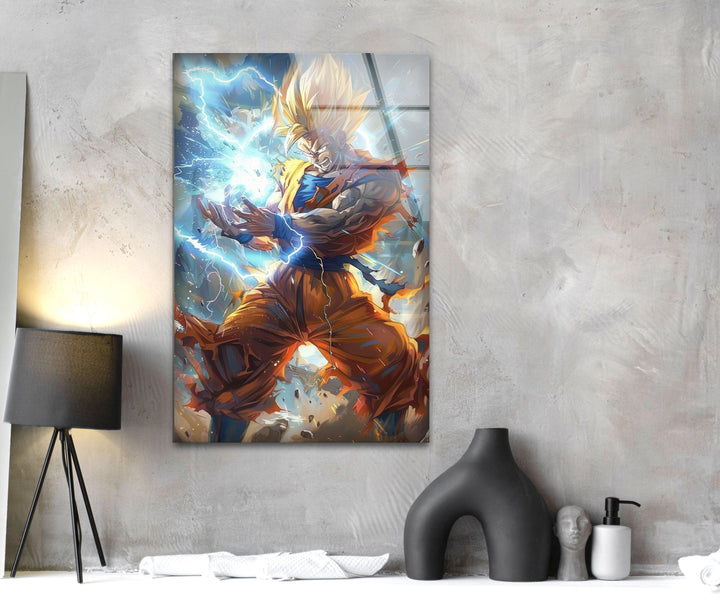 Super Saiyan Goku Glass Wall Art custom glass pictures, glass art prints
