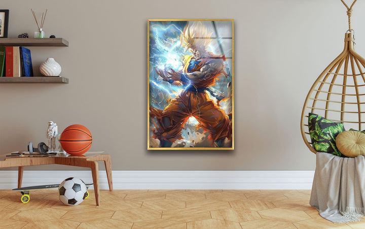 Super Saiyan Goku Glass Wall Art photo print on glass, prints on glass wall art
