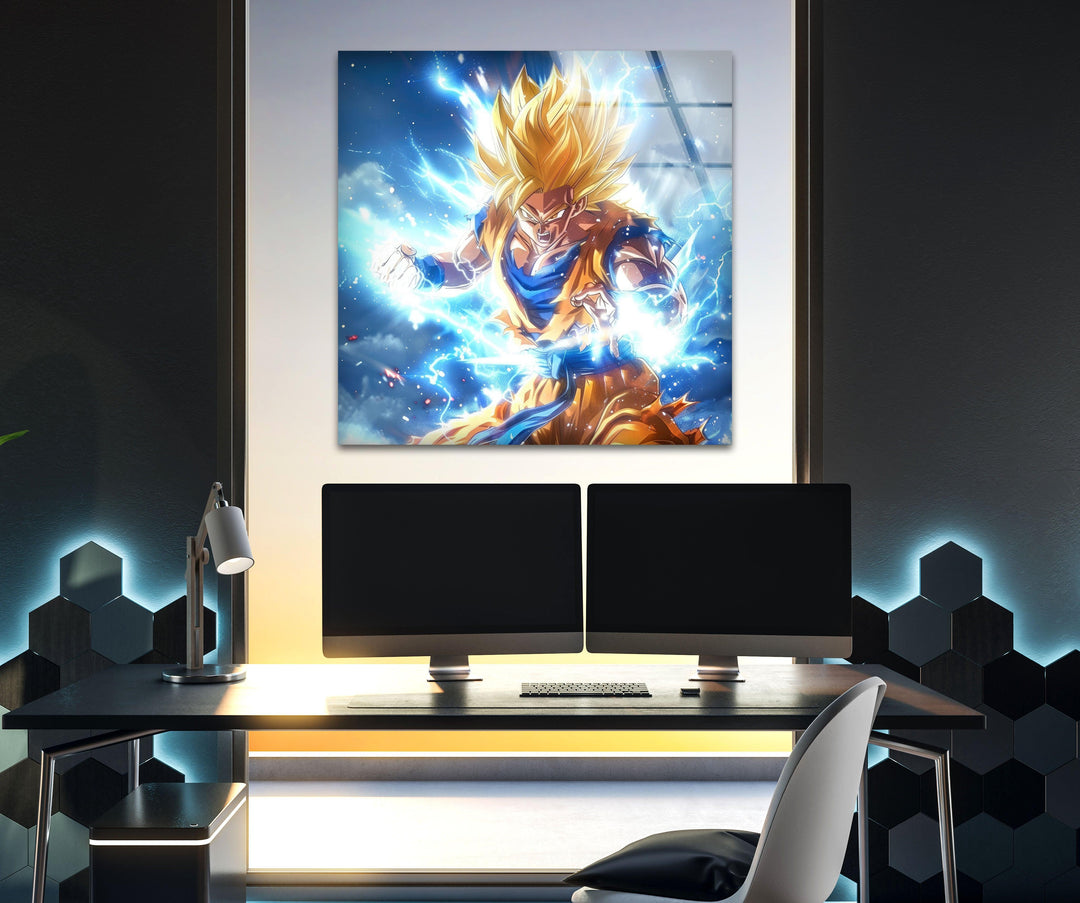 Saiyan Goku Super Glass Wall Art glass art painting, glass art for the Wall
