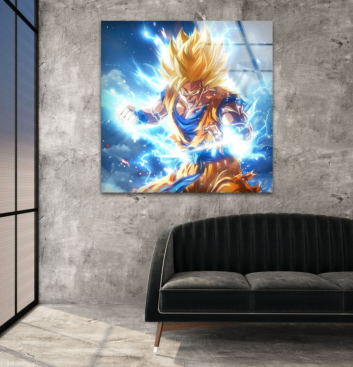 Saiyan Goku Super Glass Wall Art Glass Printing Wall Art, Print photos on glass
