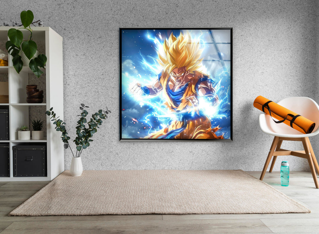 Saiyan Goku Super Glass Wall Art stained glass wall art, stained glass wall decor
