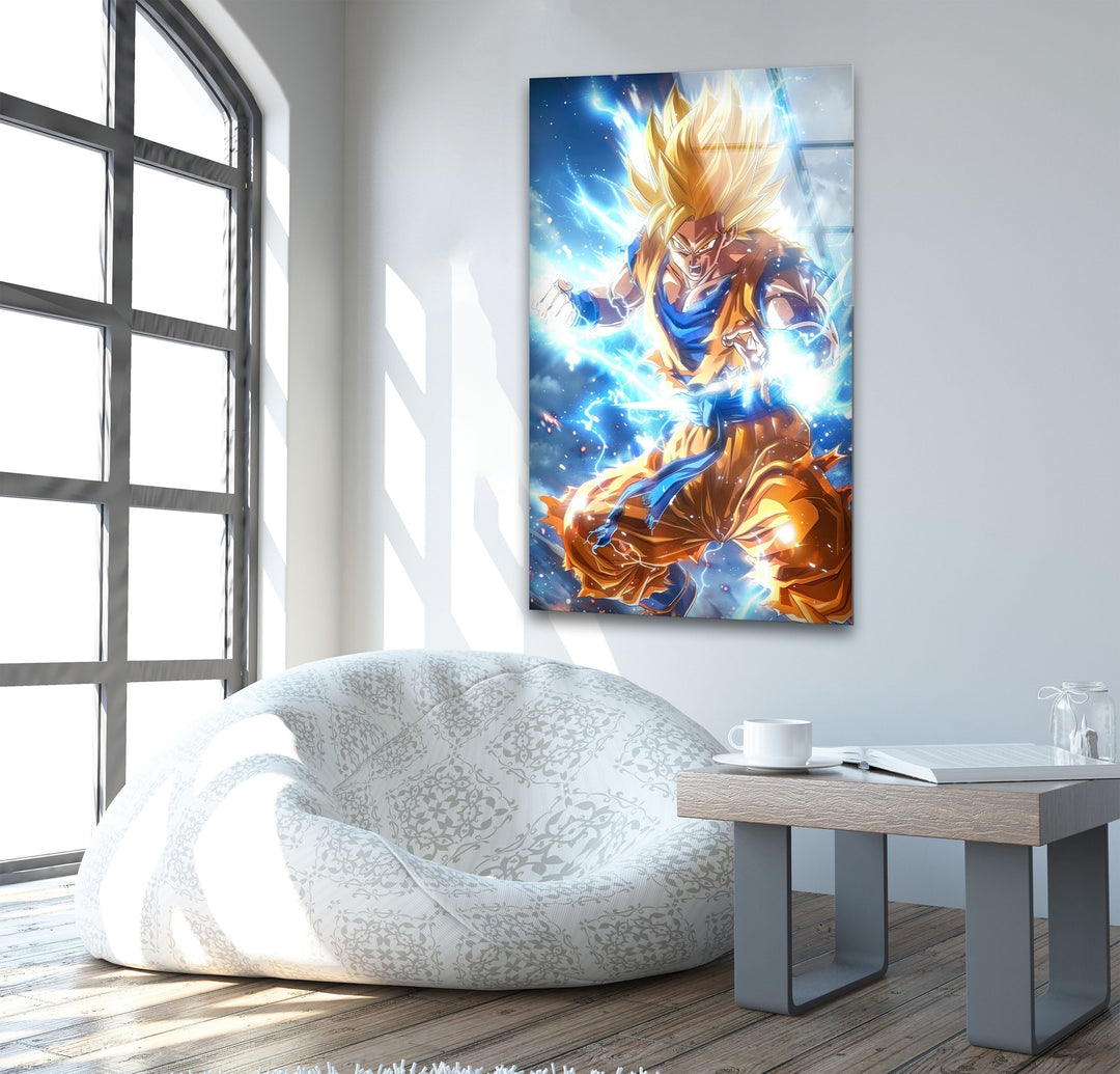 Saiyan Goku Super Glass Wall Art custom glass pictures, glass art prints
