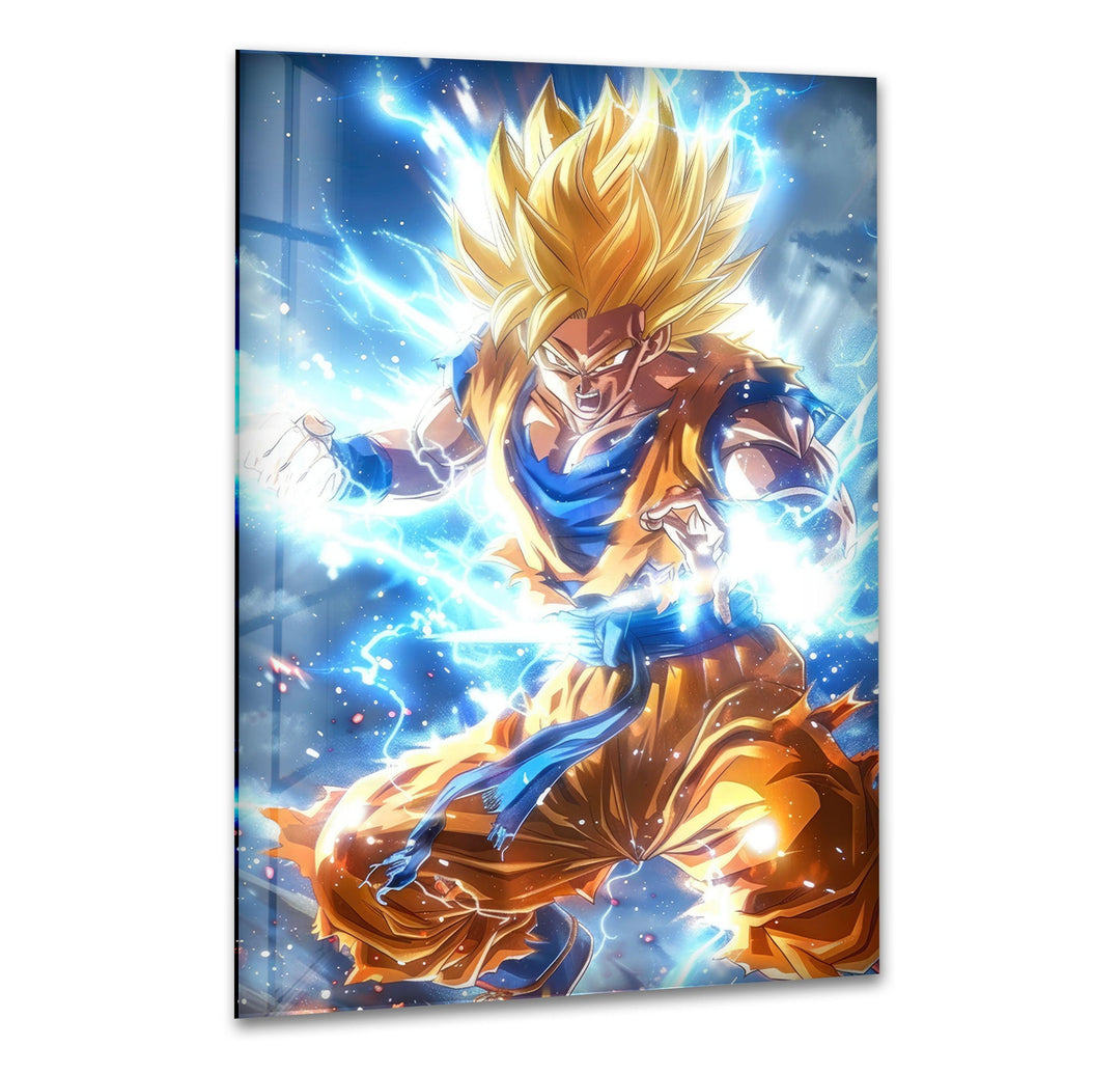 Saiyan Goku Super Glass Wall Art print picture on glass, Tempered Glass Wall Art
