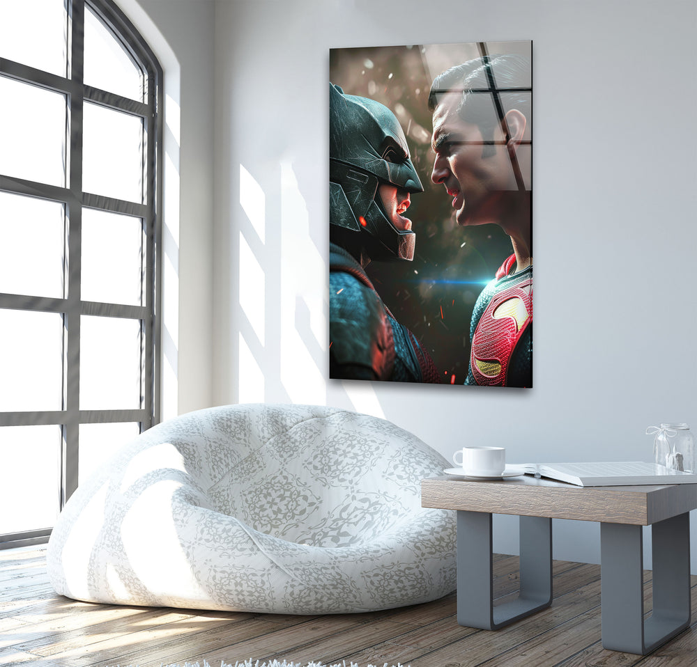 Superman vs Batman Glass Wall Art, glass wall decor, glass wall art decor