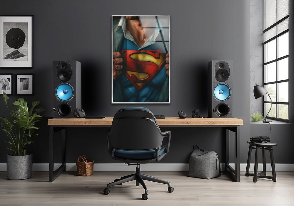 Superman T-shirt Glass Wall Art, glass wall decor, glass wall art decor