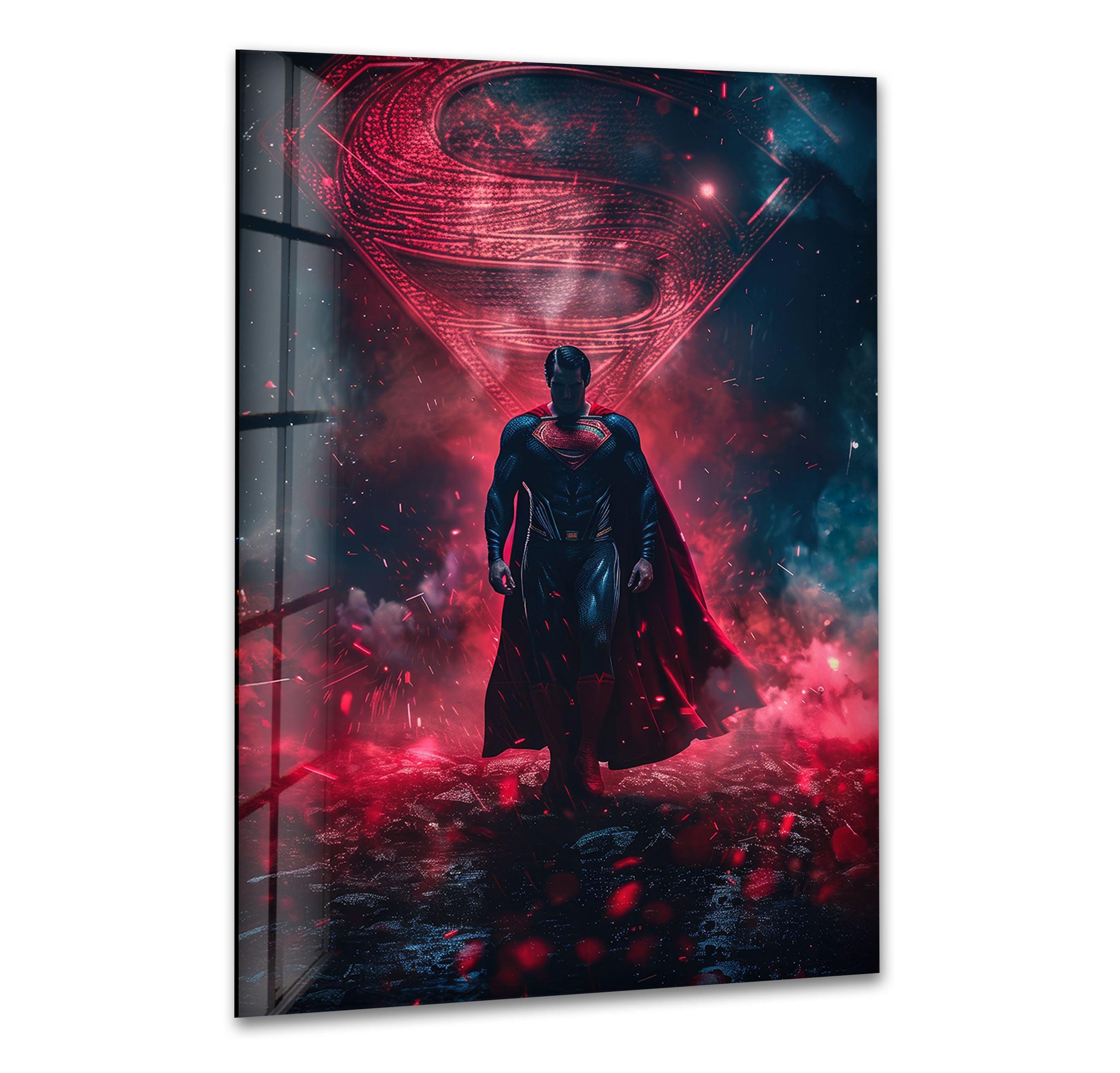 Superman Red Fog Glass Wall Art print picture on glass, Tempered Glass Wall Art
