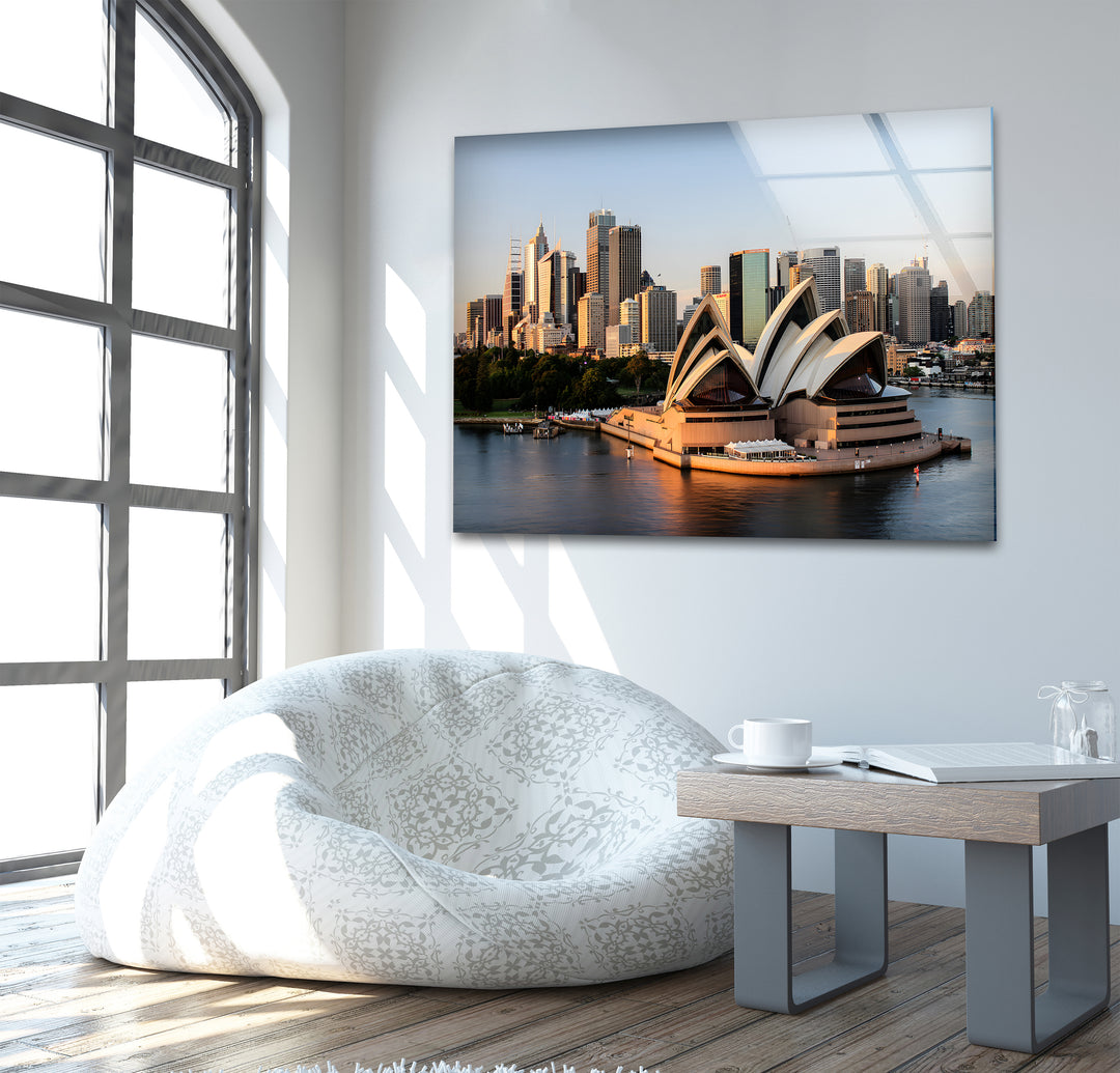 Sydney Opera House Glass Wall Art – Iconic Landmark View of Australia's Famous Harbour