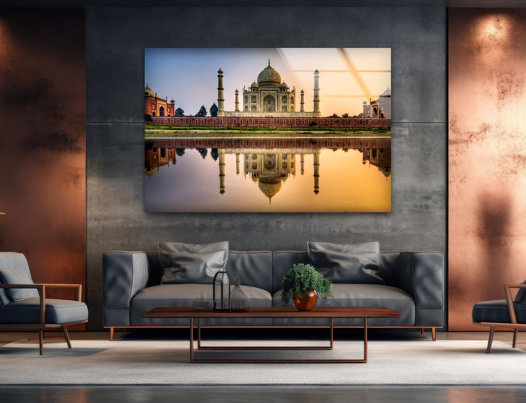 Taj Mahal Glass Wall Art – Majestic Reflection of India’s Iconic Landmark