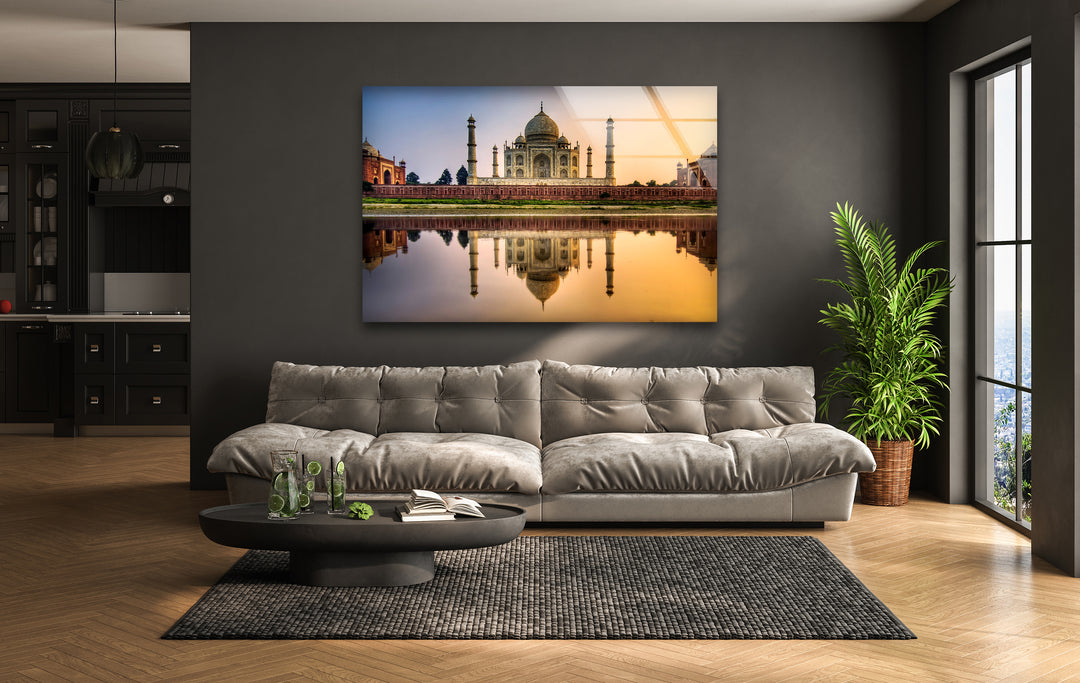 Taj Mahal Glass Wall Art – Majestic Reflection of India’s Iconic Landmark