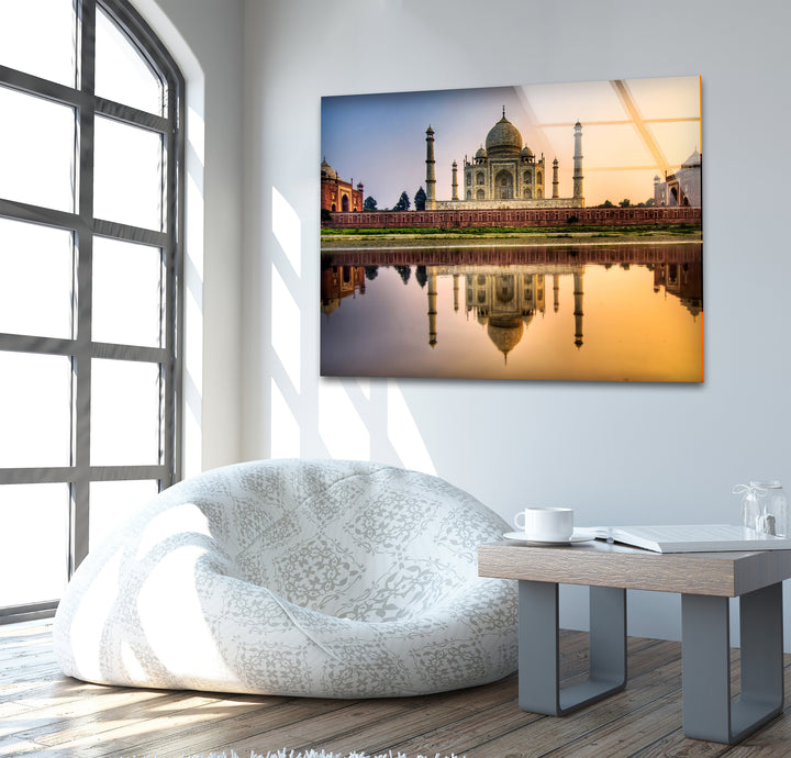 Taj Mahal Glass Wall Art – Majestic Reflection of India’s Iconic Landmark