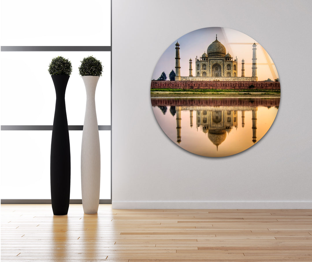 Taj Mahal Glass Wall Art – Majestic Reflection of India’s Iconic Landmark