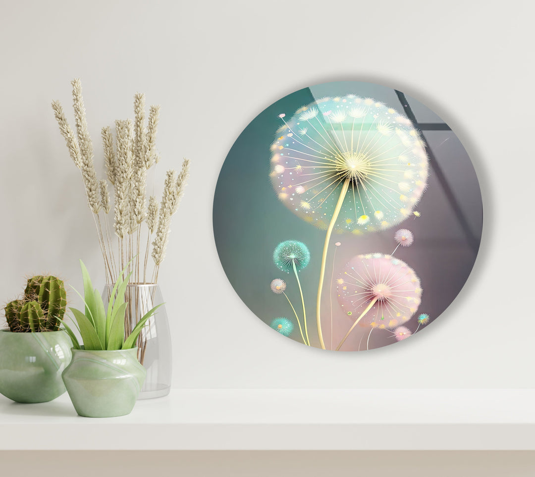 Delicate Pastel Colors Dandelion Glass Wall Art, glass pictures for Wall, glass prints wall art