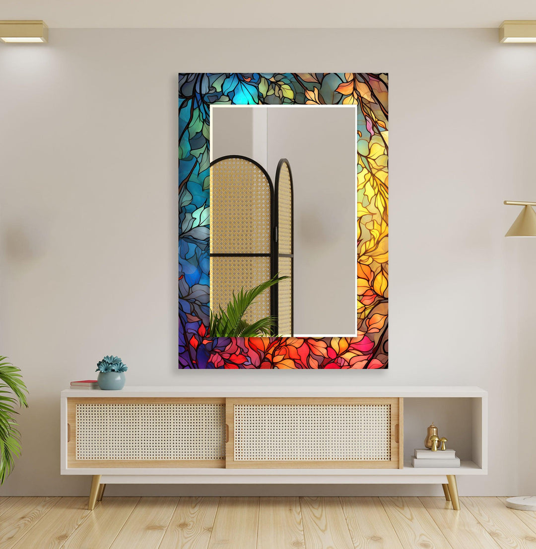 Stained Colorful Trees Wall Mirrors wall decorative mirror
