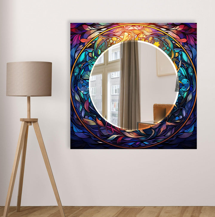 Colored Blue Flowers Wall Mirror Entryway Wall Mirror
