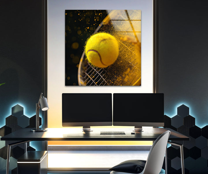 Tennis & Racket Glass Wall Art custom glass pictures, glass art prints
