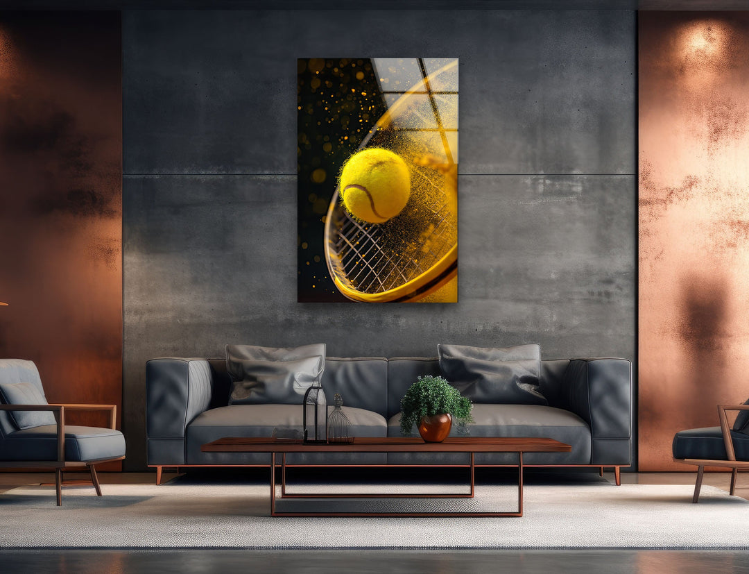 Tennis & Racket Glass Wall Art custom glass photo prints, large glass prints
