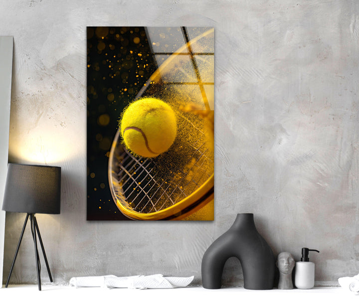 Tennis & Racket Glass Wall Art glass art painting, glass art for the Wall
