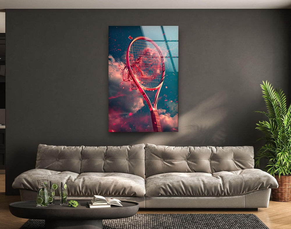 Red Tennis Racket Glass Wall Art glass photo prints, glass picture prints
