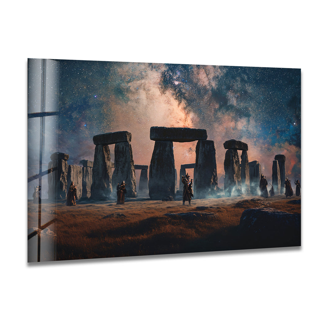 Stonehenge Under the Stars Glass Wall Art – Celestial Landscape