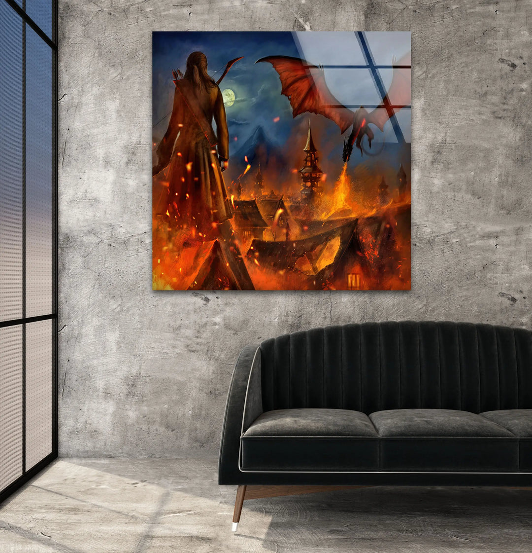 The Hobbit Dragon Smaug Glass Wall Art photo print on glass, prints on glass wall art
