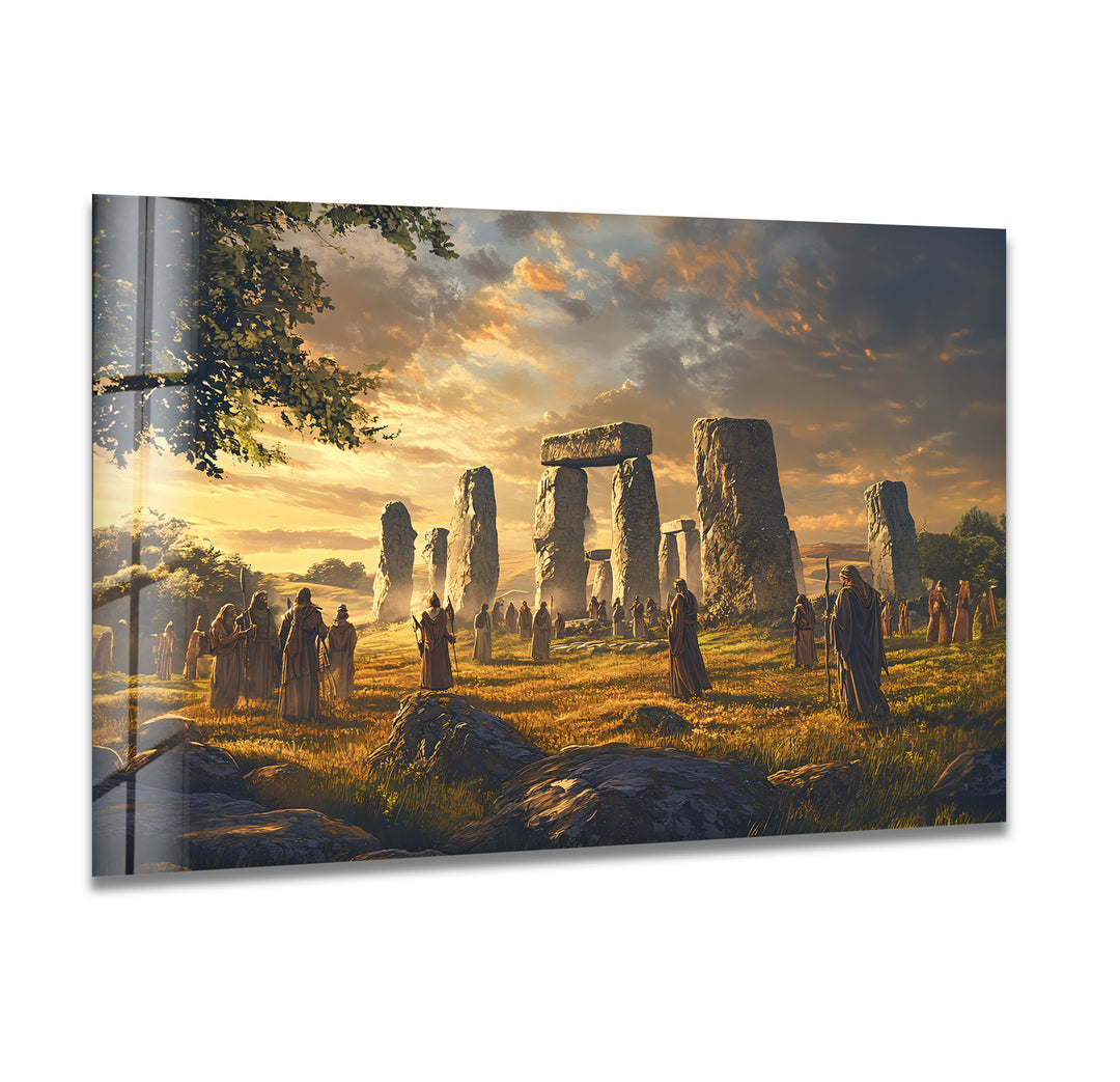 Stonehenge Ritual Glass Wall Art – Mystical Ancient Landscape