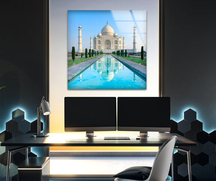 Taj Mahal Glass Wall Art – Majestic Reflection of India’s Iconic Landmark