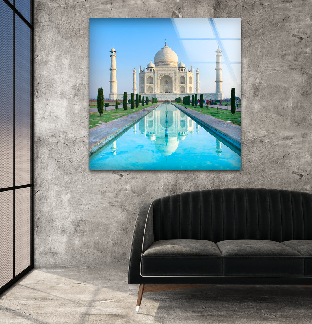 Taj Mahal Glass Wall Art – Majestic Reflection of India’s Iconic Landmark