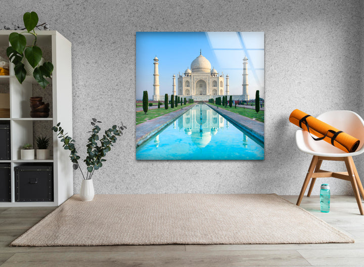 Taj Mahal Glass Wall Art – Majestic Reflection of India’s Iconic Landmark