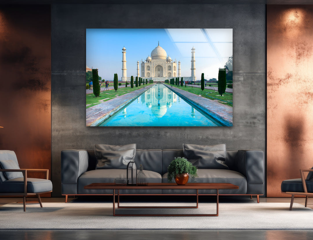 Taj Mahal Glass Wall Art – Majestic Reflection of India’s Iconic Landmark