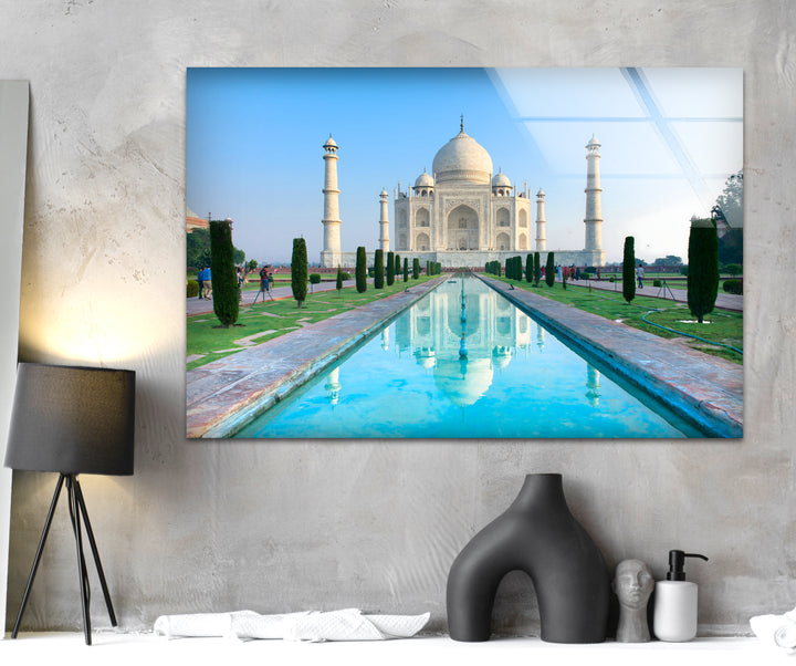 Taj Mahal Glass Wall Art – Majestic Reflection of India’s Iconic Landmark