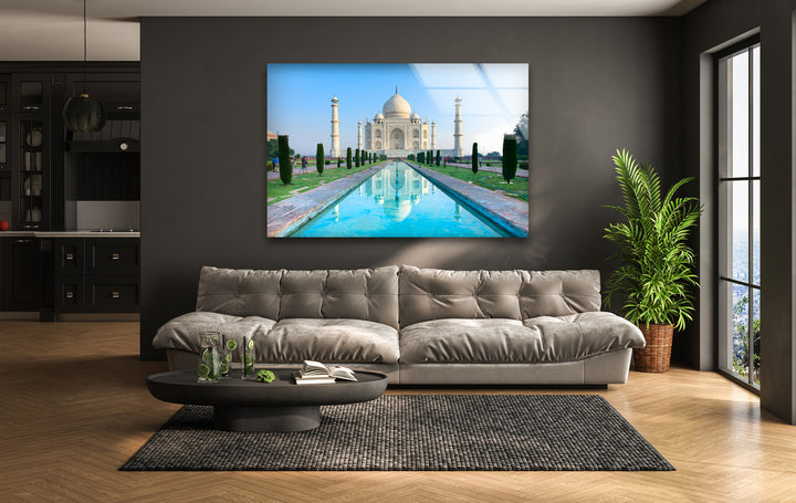 Taj Mahal Glass Wall Art – Majestic Reflection of India’s Iconic Landmark