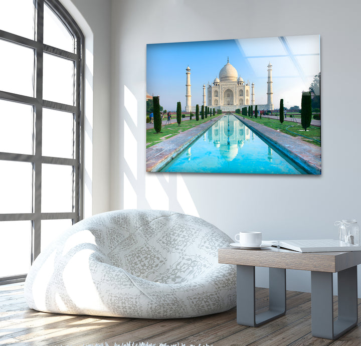 Taj Mahal Glass Wall Art – Majestic Reflection of India’s Iconic Landmark