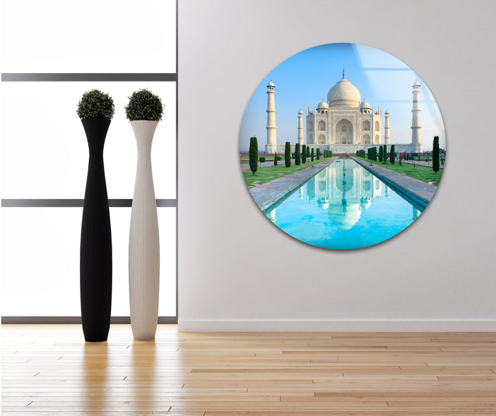 Taj Mahal Glass Wall Art – Majestic Reflection of India’s Iconic Landmark