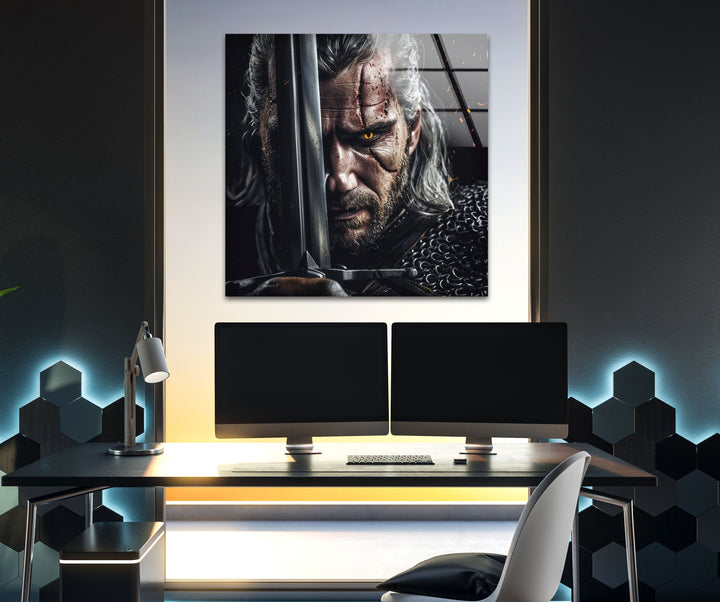 The Witcher Geralt Portrait Glass Wall Art print on glass, glass printed photos
