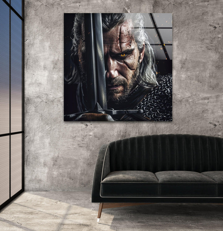 The Witcher Geralt Portrait Glass Wall Art custom glass photo prints, large glass prints
