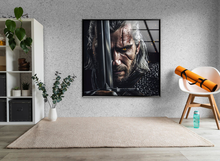 The Witcher Geralt Portrait Glass Wall Art picture on glass wall art, photos printed on glass
