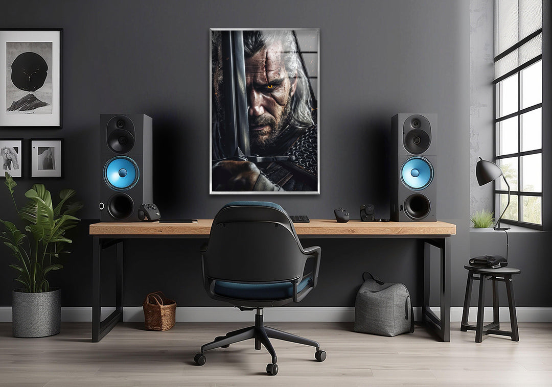 The Witcher Geralt Portrait Glass Wall Art print picture on glass, Tempered Glass Wall Art
