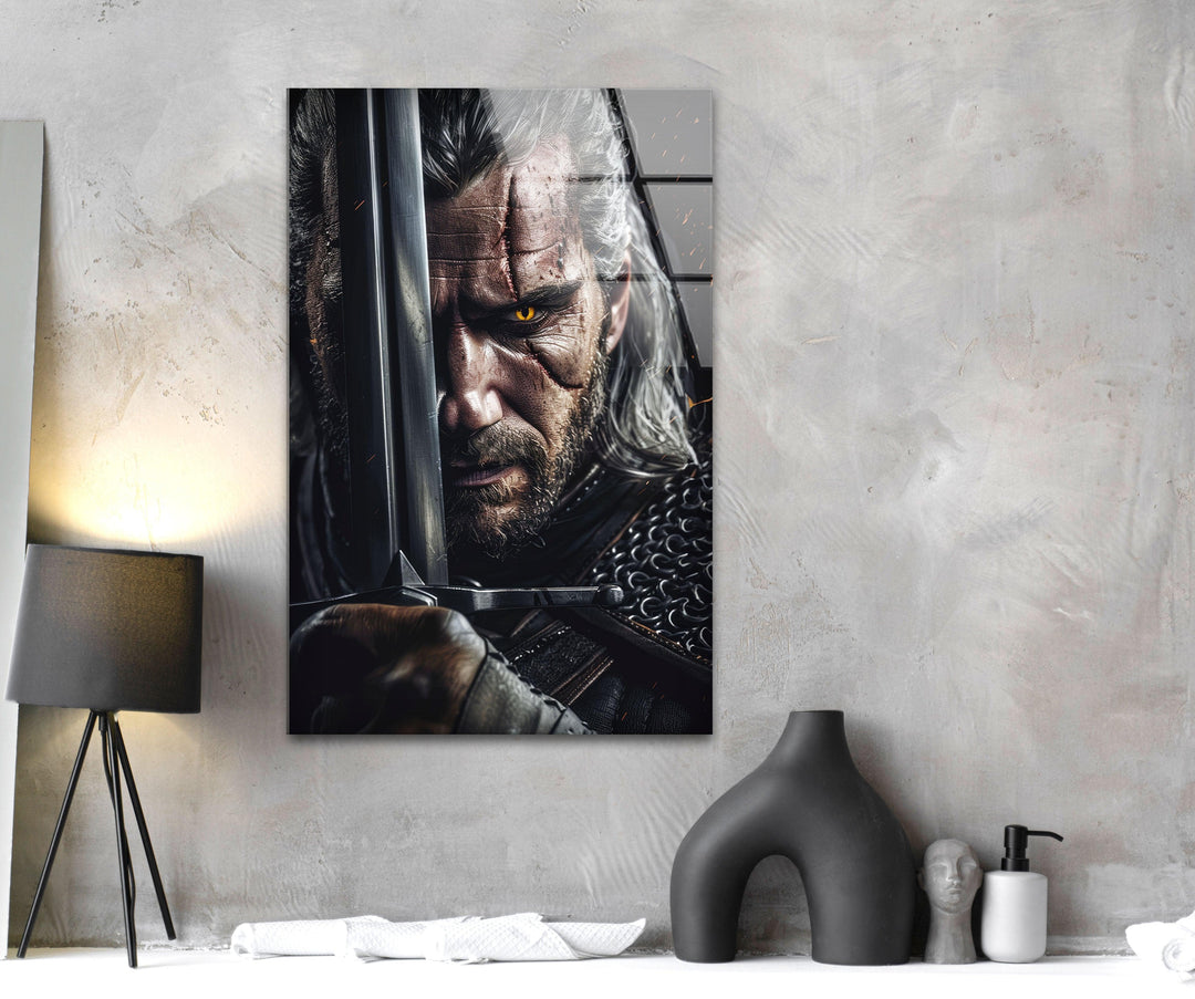 The Witcher Geralt Portrait Glass Wall Art stained glass wall art, stained glass wall decor
