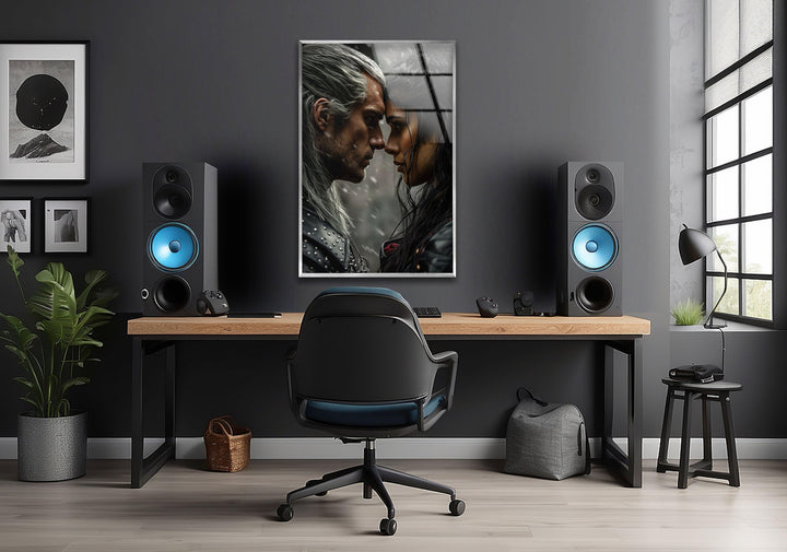 The Witcher Geralt & Yennefer Glass Wall Art print picture on glass, Tempered Glass Wall Art
