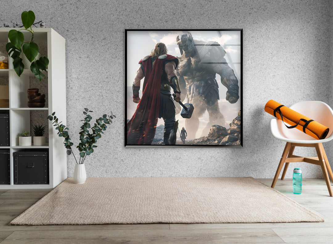 Thor vs Enemy Glass Wall Art picture on glass wall art, photos printed on glass
