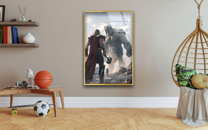 Thor vs Enemy Glass Wall Art custom glass pictures, glass art prints
