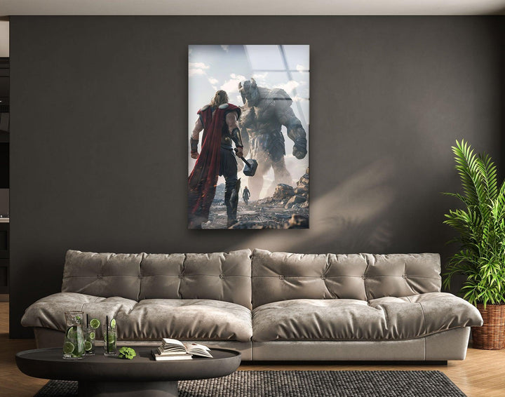 Thor vs Enemy Glass Wall Art glass photo prints, glass picture prints
