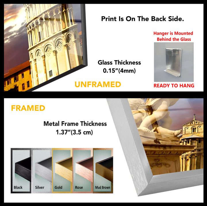 Leaning Tower of Pisa Glass Wall Art – Stunning View of Italy’s Iconic Landmark at Sunset